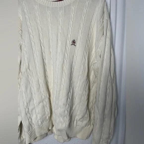 Tommy Hilfiger Cream Crewneck Cable Knit Sweater - Picture 3 of 6